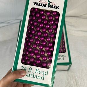 Holiday Time Bead Garland 24ft Xmas Decor Purple Magenta Vintage Lot of 3